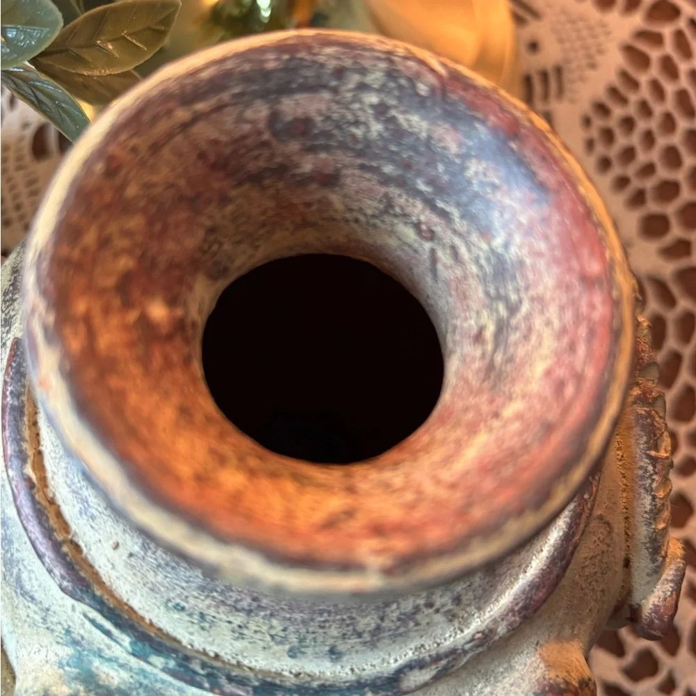Vintage Thai Earthenware Elephant Vase in Distressed Green and Brown Terracotta